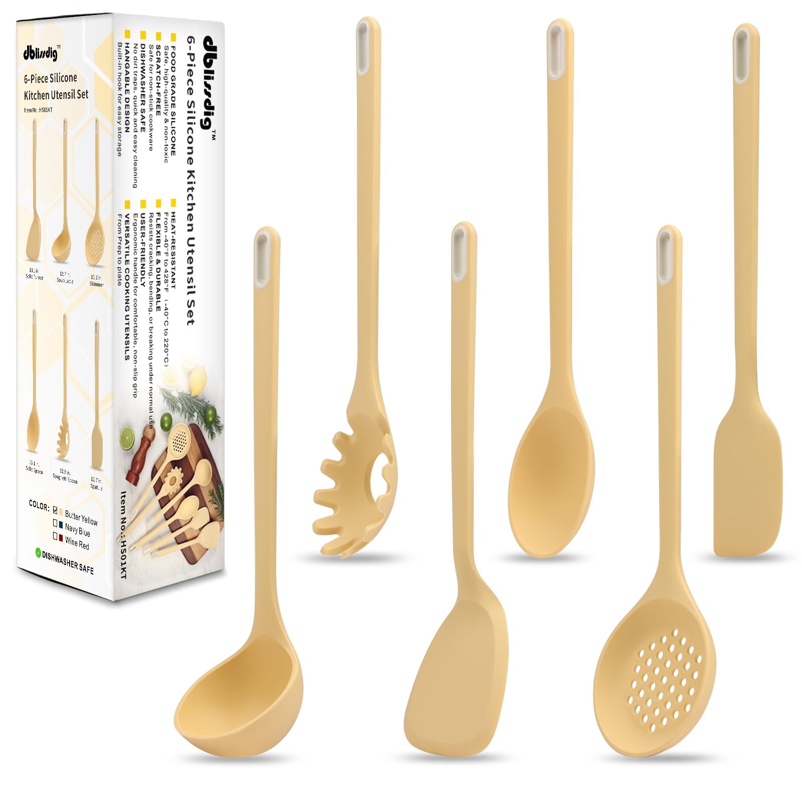 Silicone Kitchen Cooking Utensils Set of 6, Non-Stick Food Grade Silicone Coo...