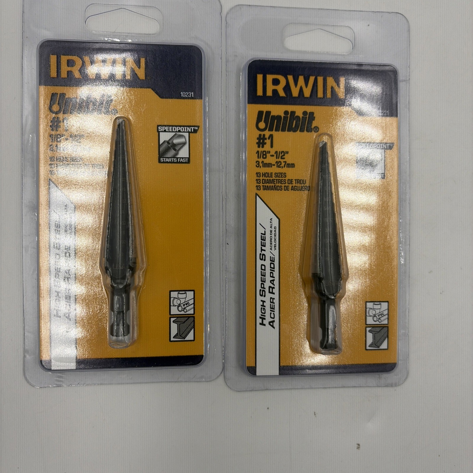 2x IRWIN Unibit Step Drill Bit #1  - 13 Hole Sizes 1/8” - 1/2” - 10231S Impact