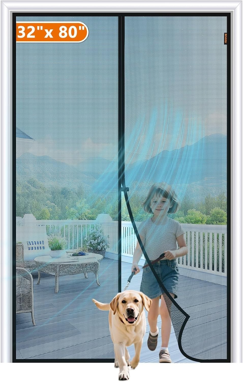 MAGZO Magnetic Screen Door Fit Door Size 32 X 80 Inch, Screen Size 34" X 81" Str