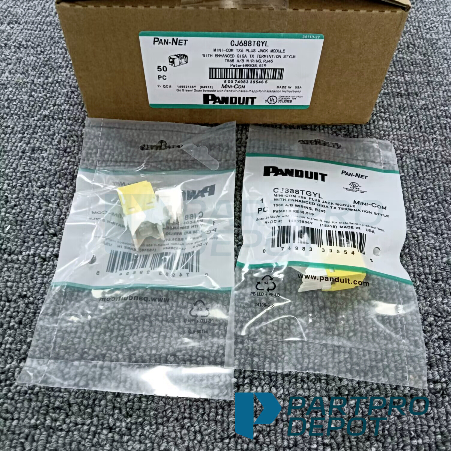 For Panduit Giga TX Cat6 jack yellow CJ688TGYL BOX OF 50. Free shipping US