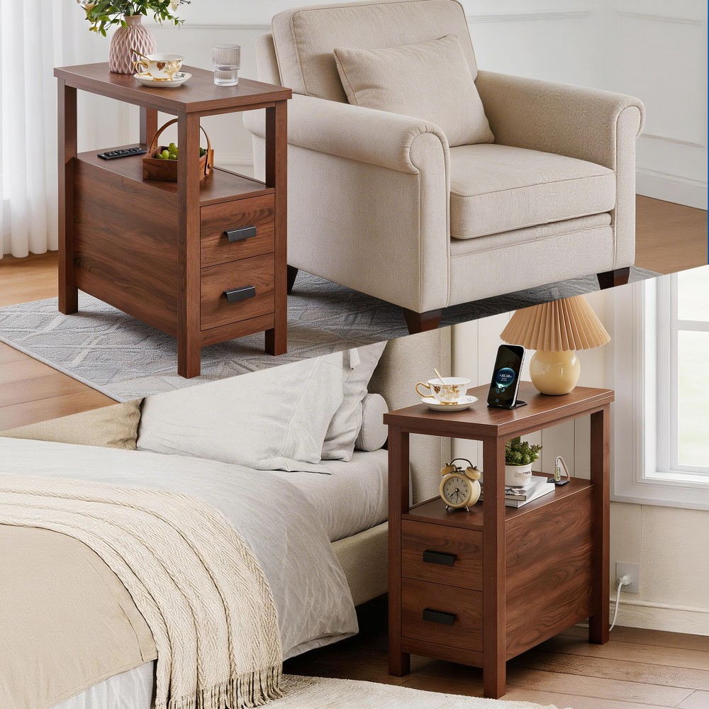 End Table with Charging Station,Side Tables with USB Ports & Outlets,Side Table