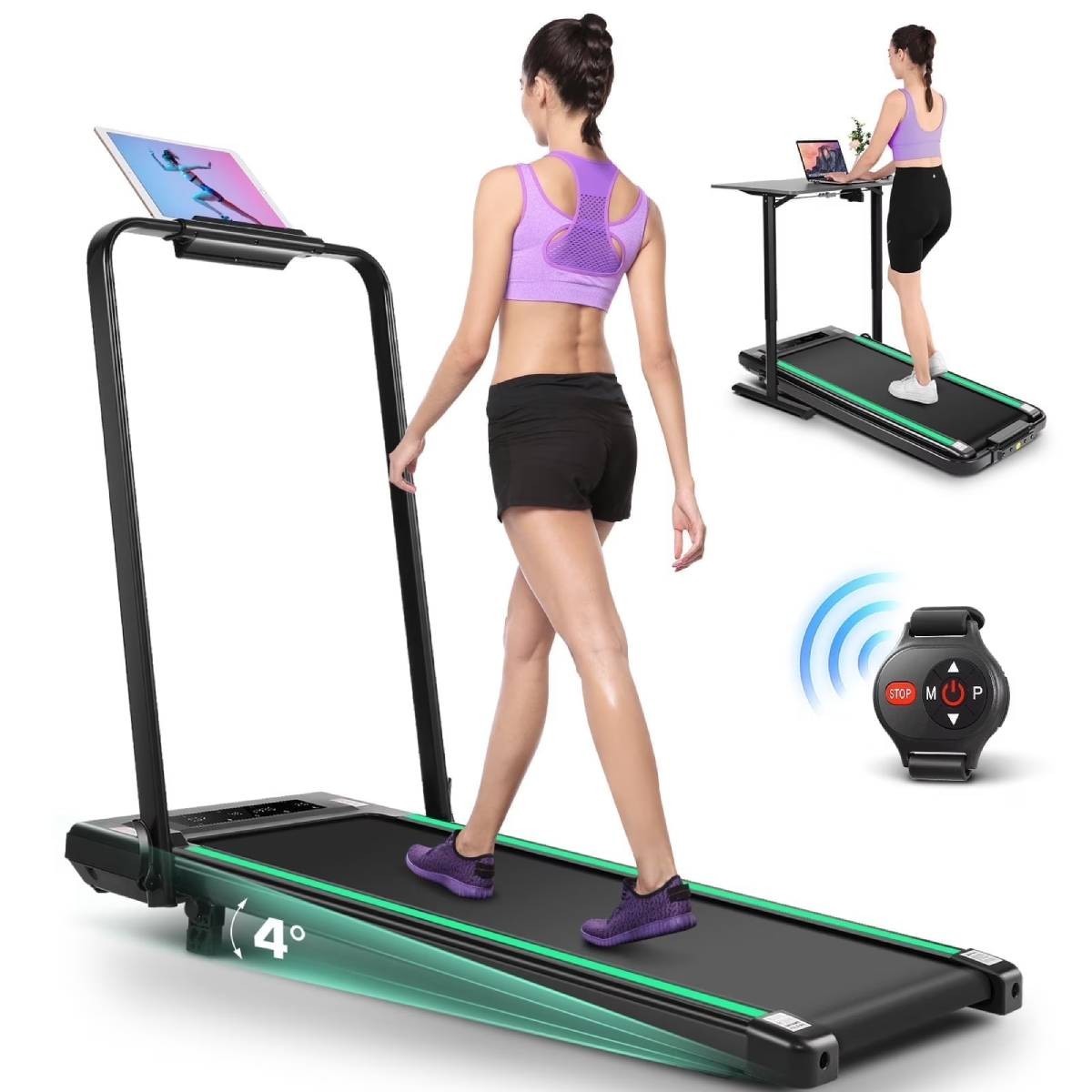 Folding Under Desk Treadmill with Incline 2.5HP Electric Walking Pad Machine