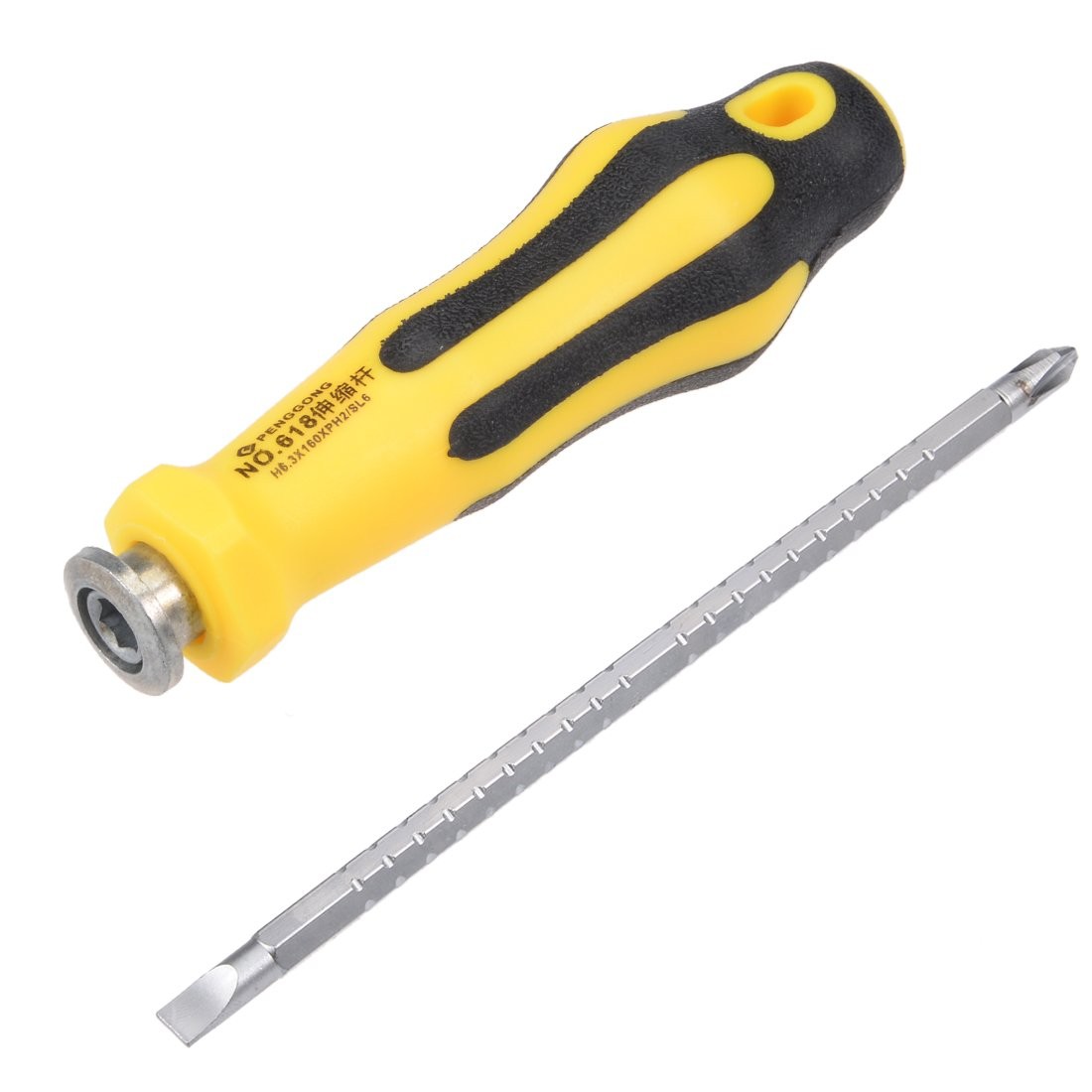 uxcell 2 in 1 Adjustable-Length Screwdriver #2PH2 Phillips 6.3mm Slotted Magn...