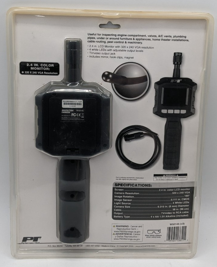 PT Performance Tool 2.4" LCD Inspection Camera w/ Batteries W50145 Sealed