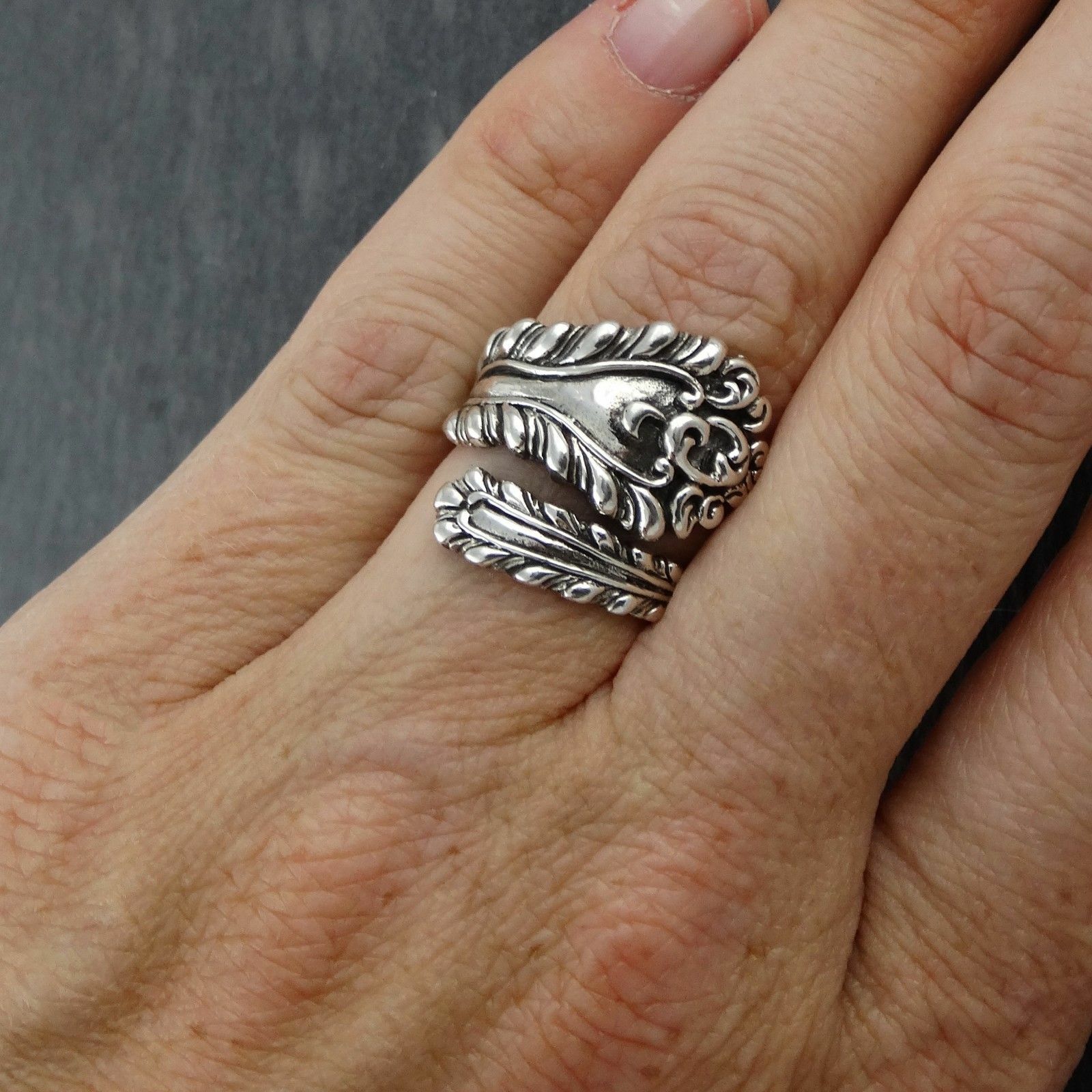 Victorian Spoon Handle Ring -925 Sterling Silver- Sizes 6-10 Cocktail Statement
