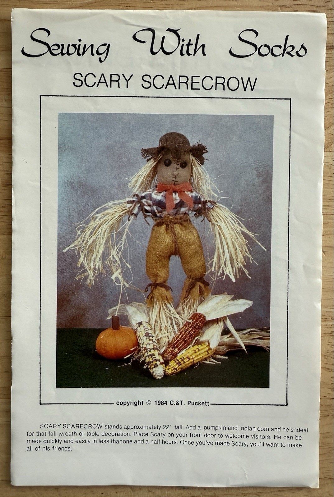 Scary Scarecrow Pattern Sewing With Socks 22” Tall Designed By C & T Puckett