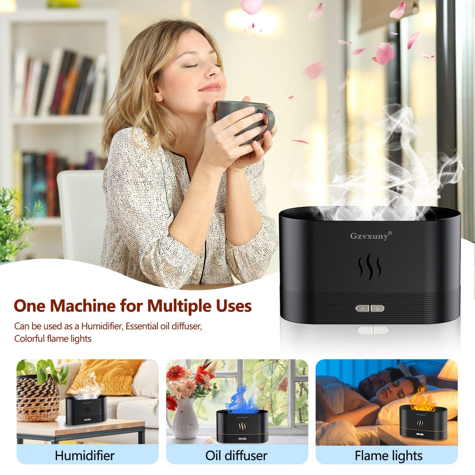 Flame Essential Oil Diffuser, Upgrade 7 Colour Lights Large, Black