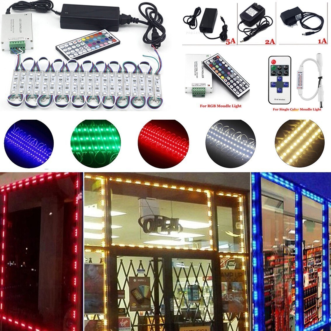 Brightest Store Front LED SMD Window Light Module with 12V power supply + Remote