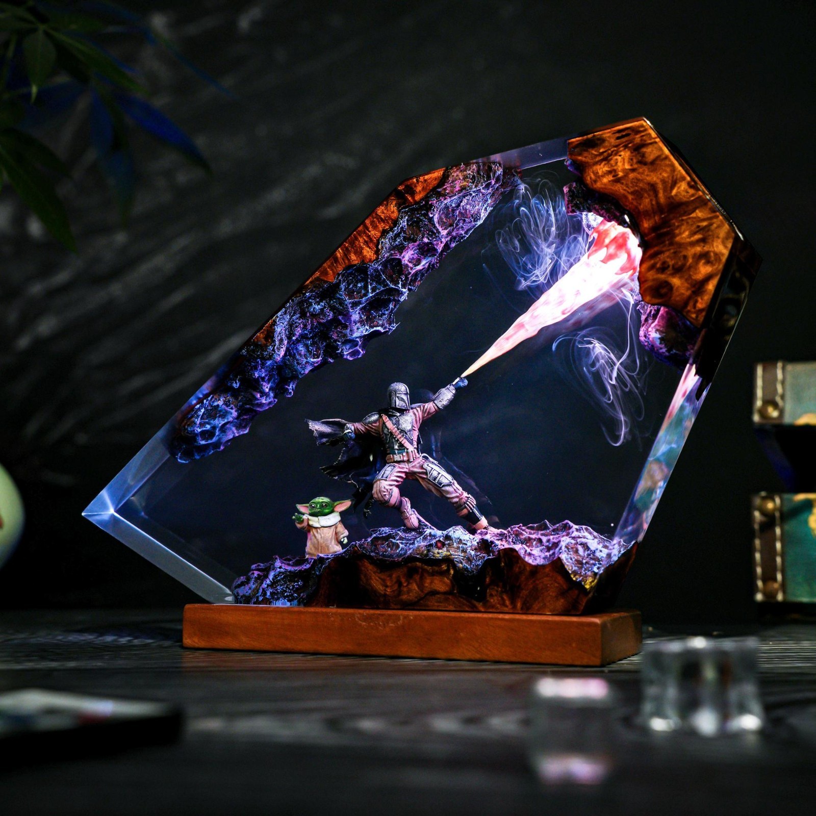 The Mandalorian Diorama Night Light, Custom Star Epoxy Lamp, Resin Night Light