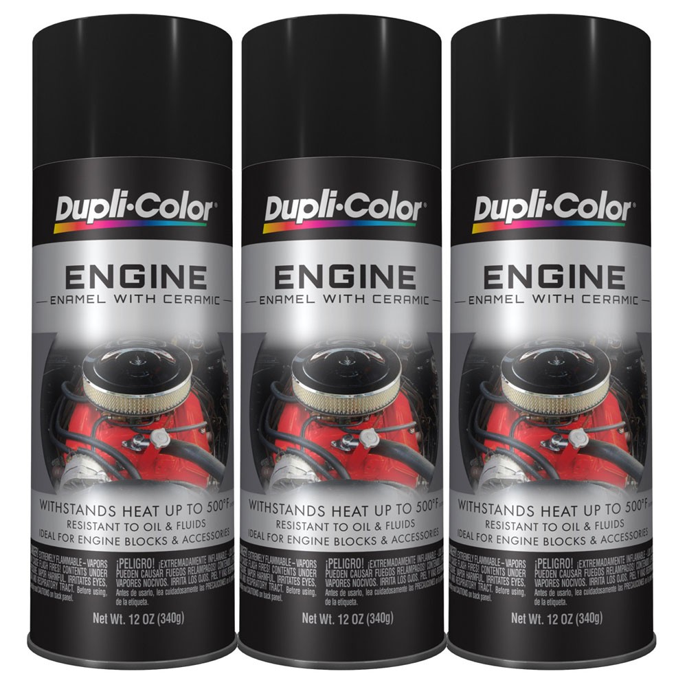 Duplicolor DE1634 (3-Pack), Engine Enamel Paint, Low Gloss Black, 12 oz Aerosol