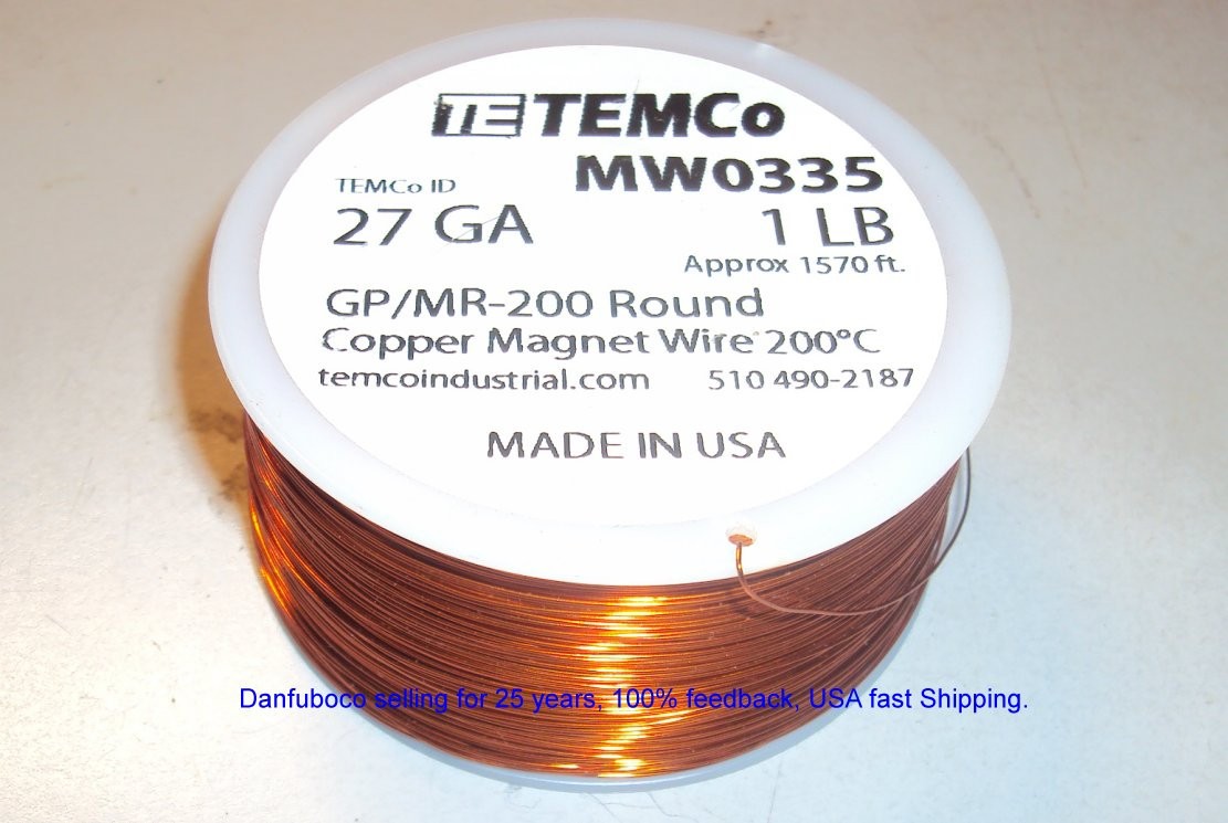 TEMCO 27GA, AGP/MR-200  Copper Magnetic, 200 deg. C, 1570 feet, Round 1 LB spool
