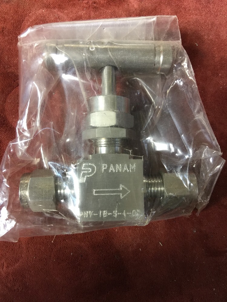 Panam 1/4" OD stainless steel needle valve 6000 PSI PNV-LB-S-4-OD L7610 316SS