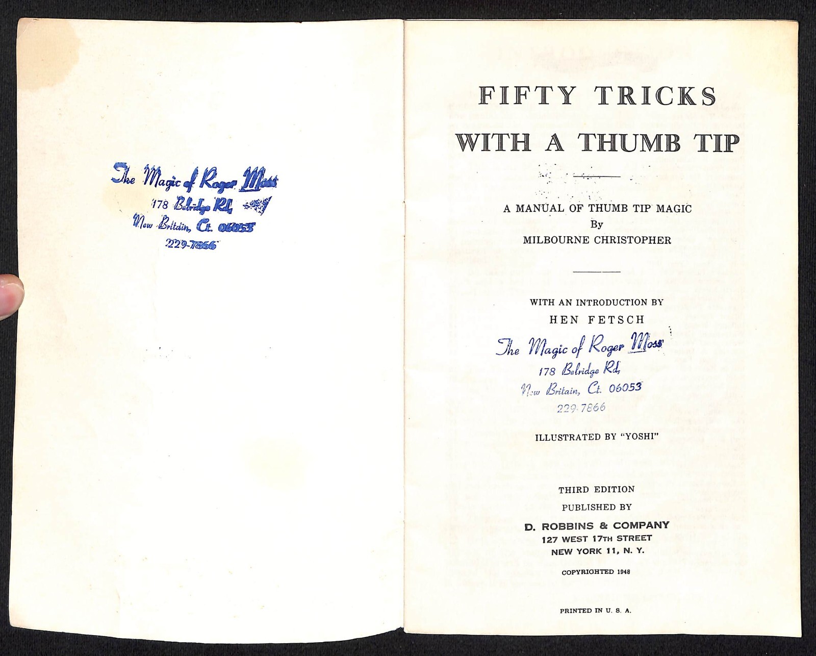 "50 Tricks with a Thumb Tip" Milbourne Christopher Magic Booklet 24pp c1948