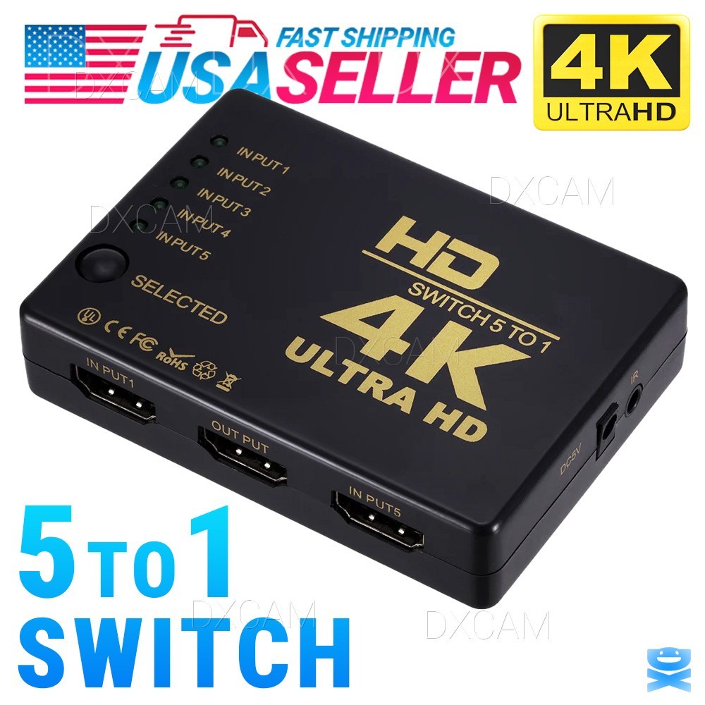 5 In 1 Out HDMI Switch 4K Splitter 5 Port Selector Switcher Hub IR Remote HDTV