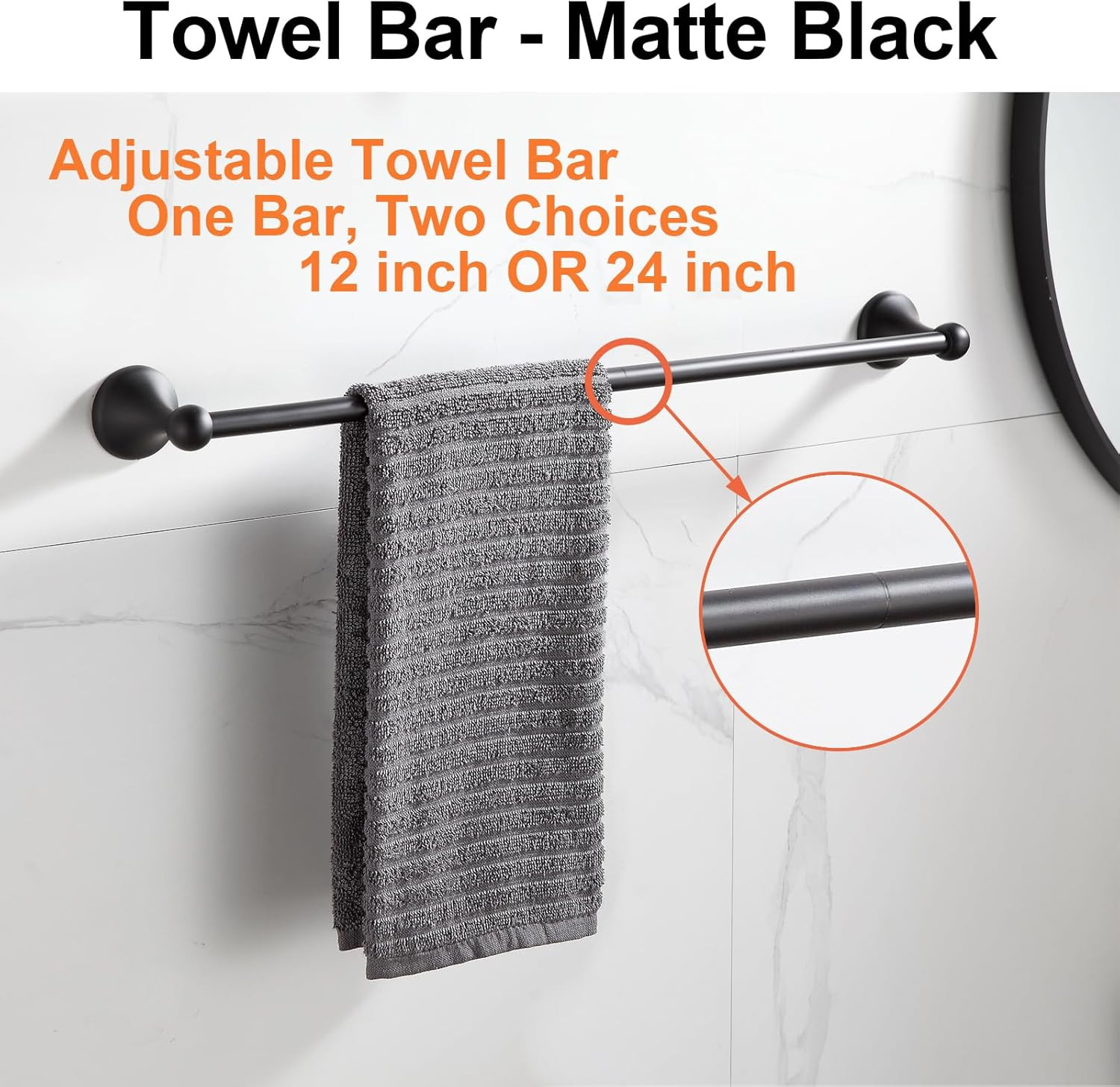 Bathroom Accessory Set, Matte Black Adjustable Expandable Towel Bar 4-Piece Bath