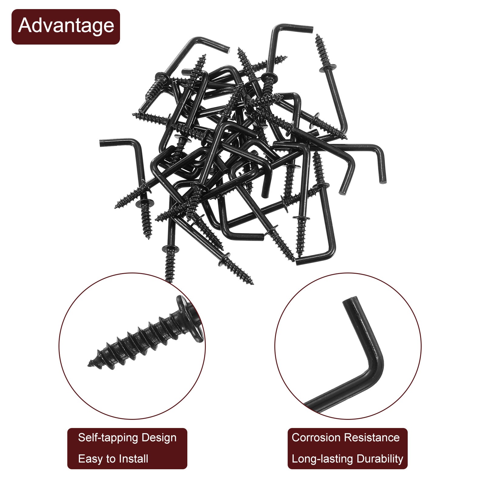 50 Pcs L Shape Hooks, 1 Inch Right Angle Screw Hooks for Hanging, Black