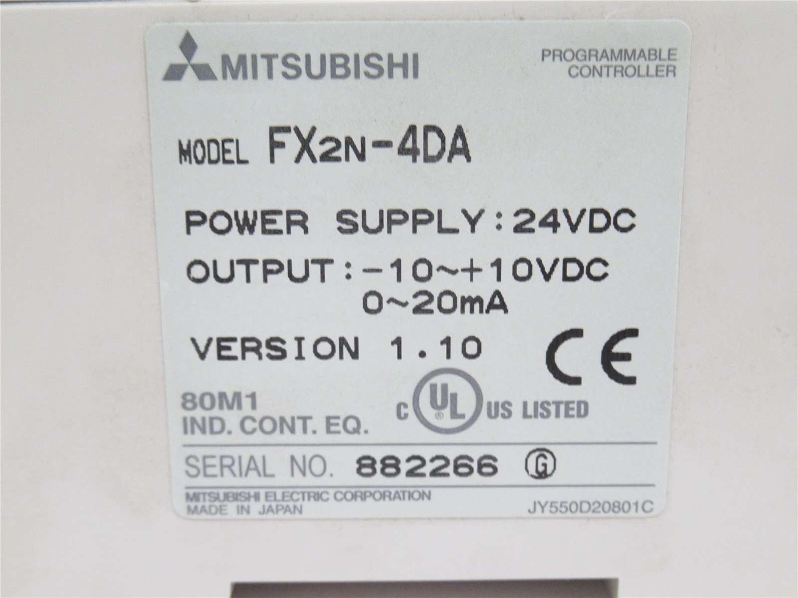 236097 New In Box; Mitsubishi FX2N-4DA Special Function Block; 24VDC In
