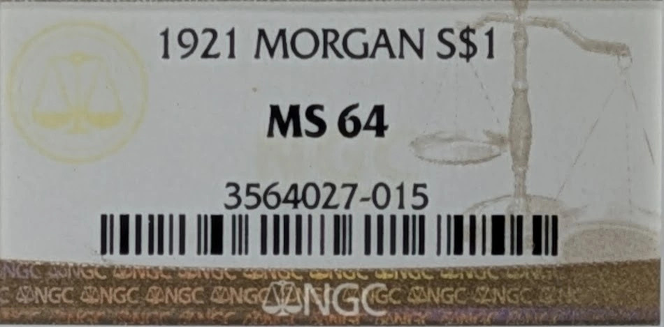 1921 Morgan Silver Dollar NGC MS-64