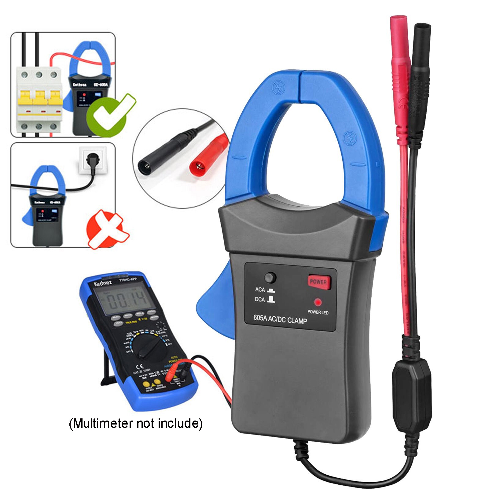 HP-605A 600A DC/AC Current Clamp Adapter Clamp-On Meter Tester with test probes