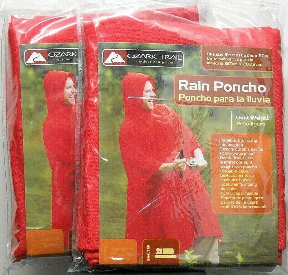 Lot of 2 Ozark Trail  One Size Fits Most Lightweight Rain Poncho 50in x 80in