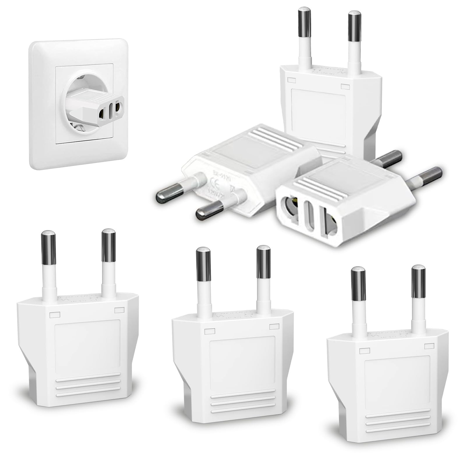 6 Pack European Travel Plug Adapter, US to Europe Plug Adapter, Type C Wall O...