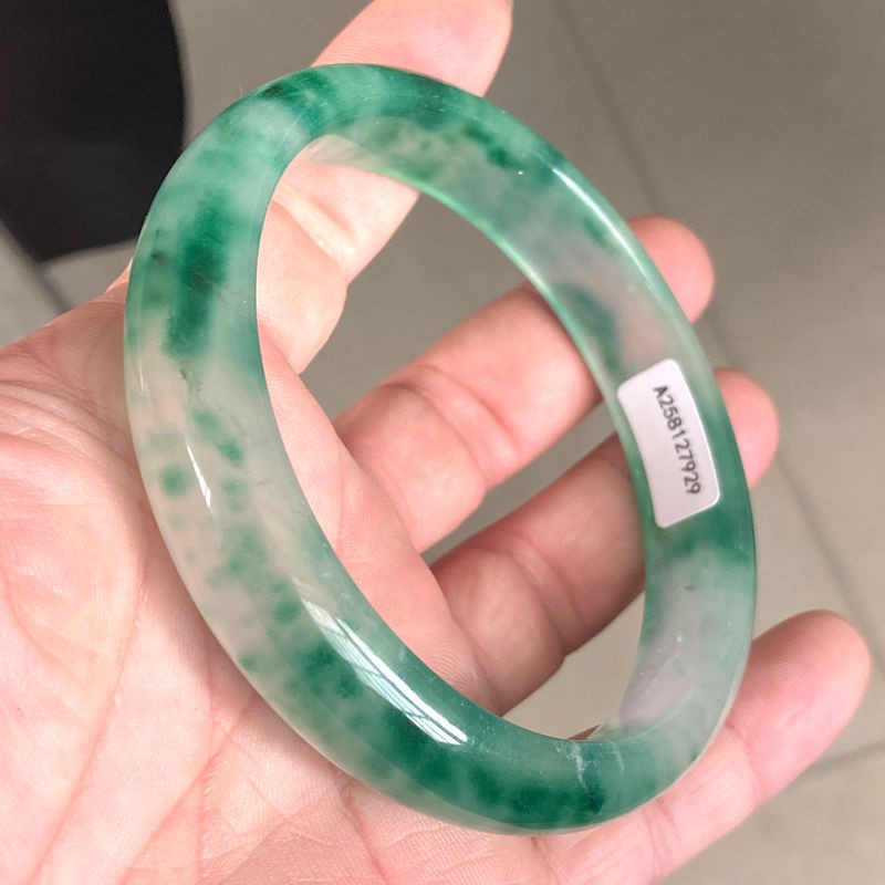 Certified 69-70mm Natural Burma Jadeite Grade A Icy Green Jade Bracelet