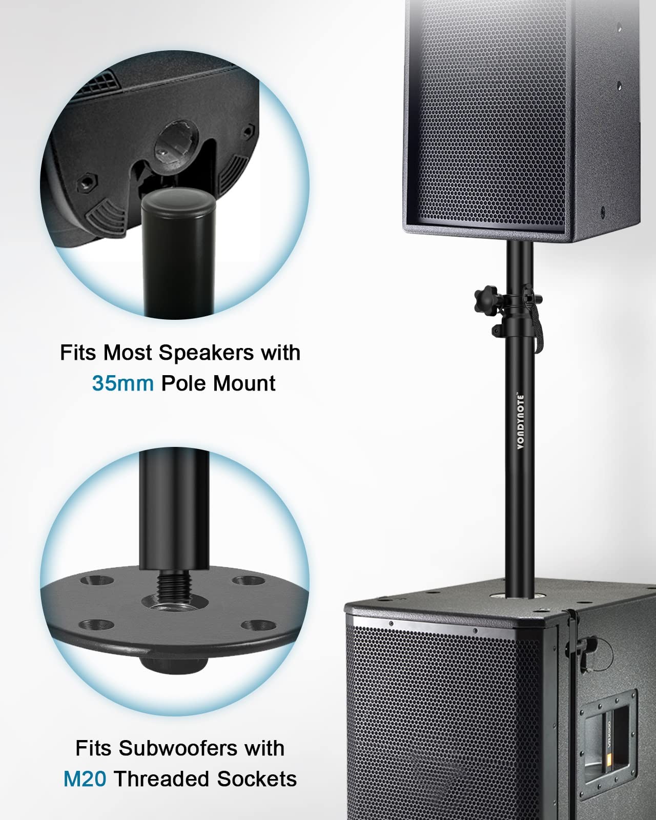 2 Pack Short Subwoofer Speaker Poles Mini Adjustable M20 Threaded 35mm
