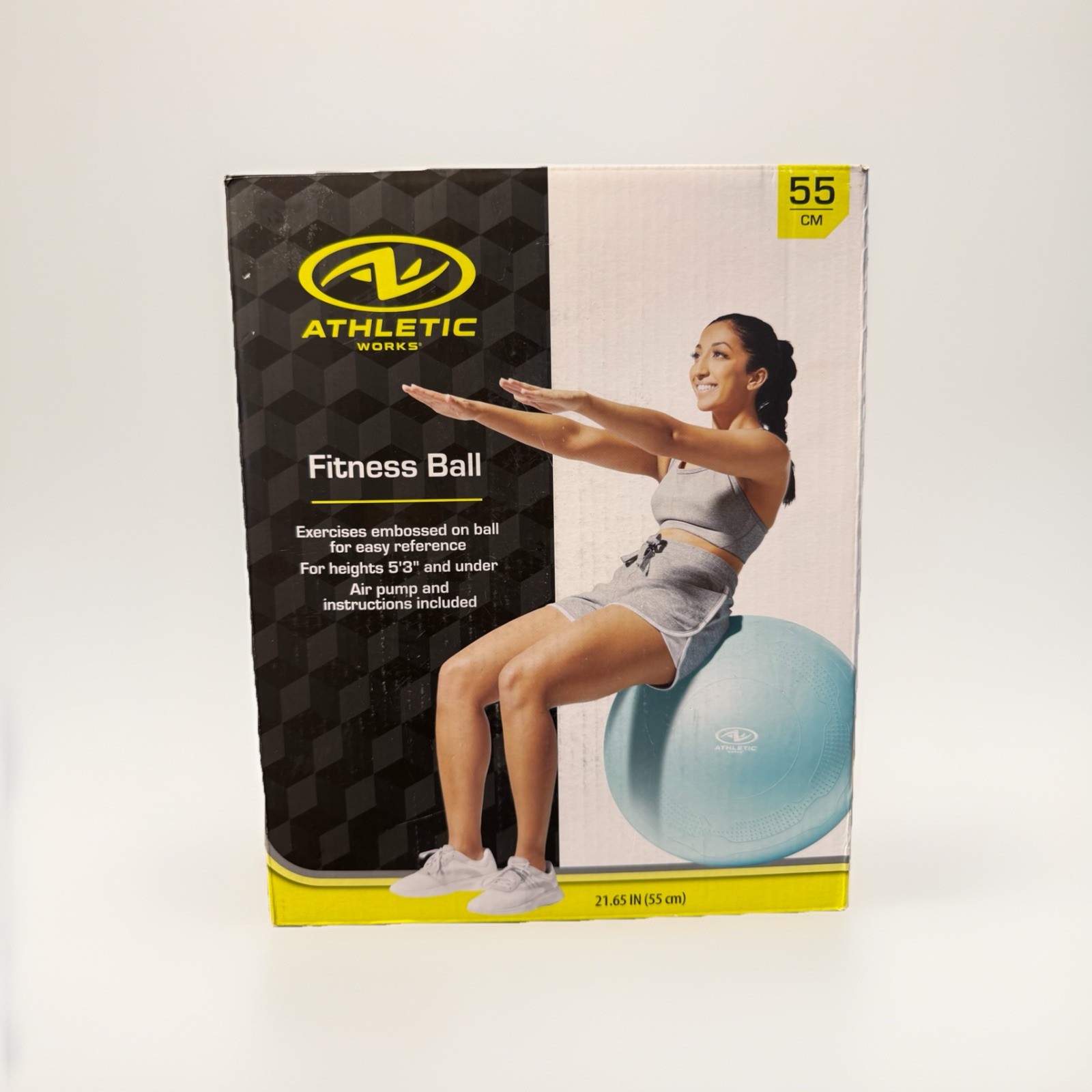 NEW In Box Athletic Works FITNESS BALL 55CM w/ Air Pump And Instructions 🔥