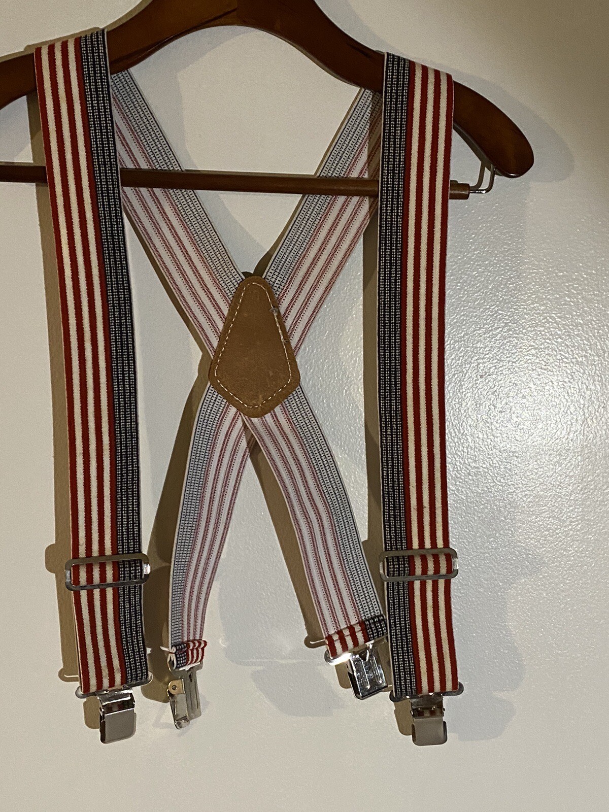 Patriotic Custom Leathercraft Heavy Duty Suspenders  Metal Holders Men USA