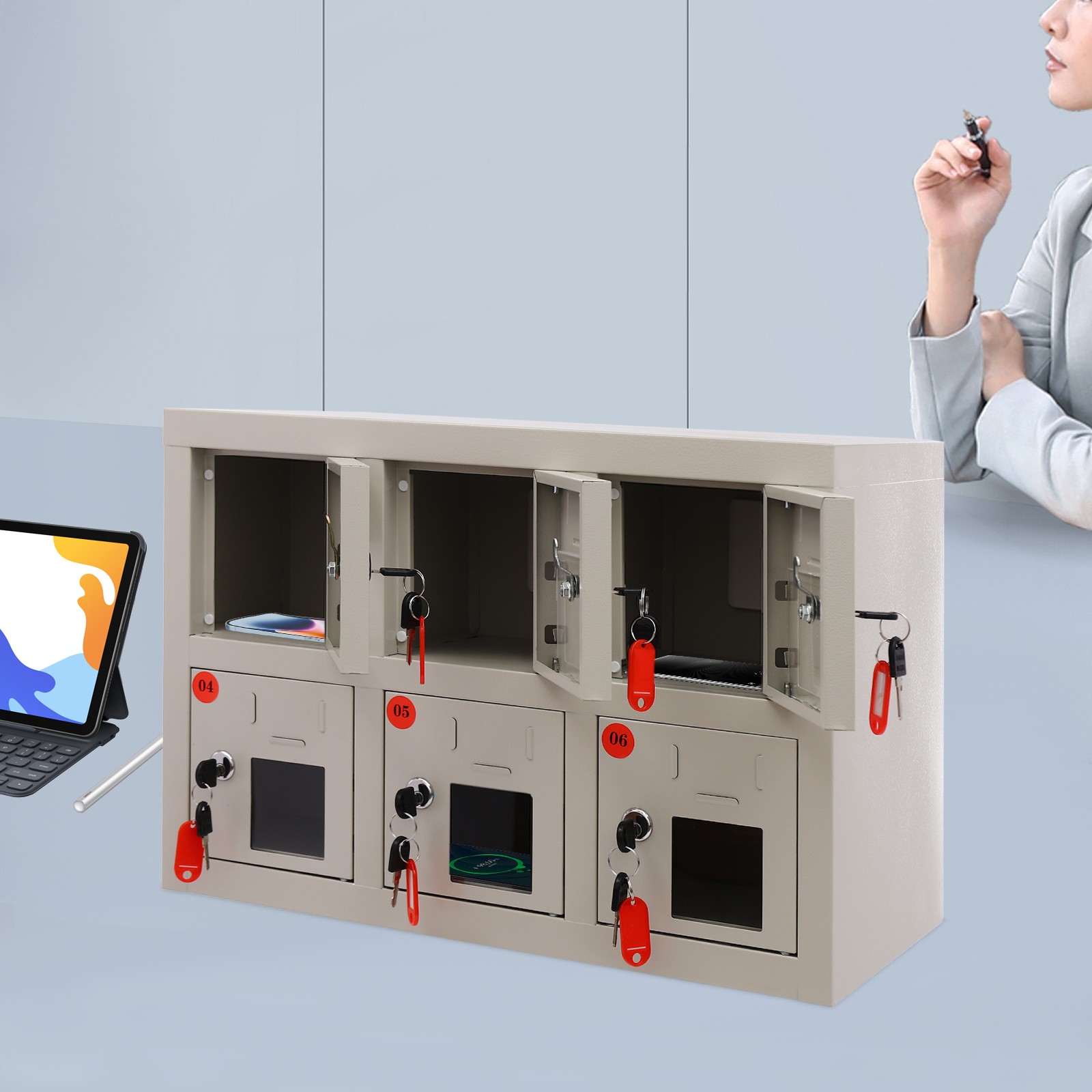 6-door Cell Phone Locker Phone Steel Locker Cell Phone Locker W/Charging Station