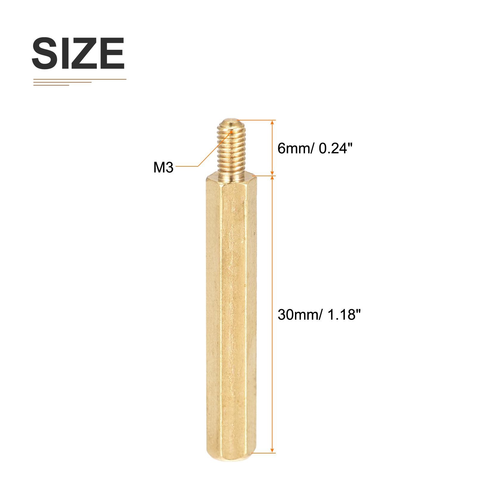 10Pack M3x30x6mm(DxHLxML) Brass Hex Standoff Male to Female Spacer Screw Nuts