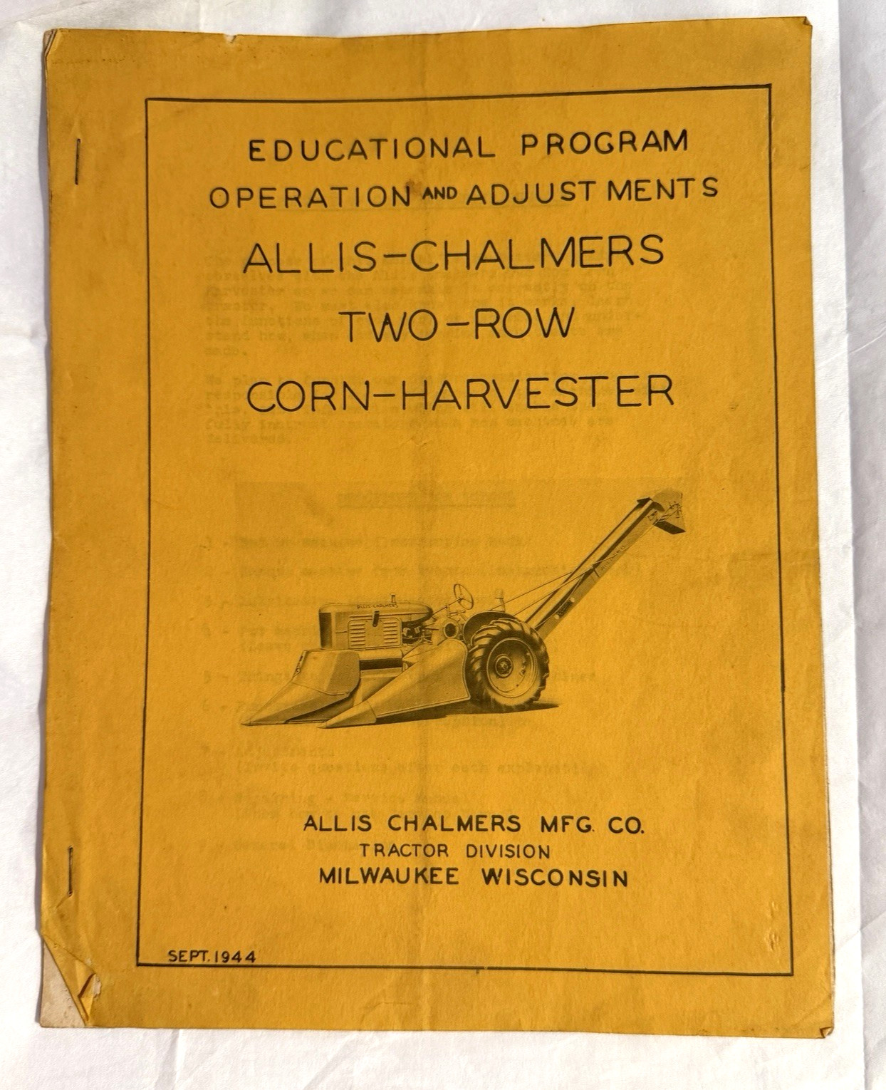 Allis Chalmers 2 Row Corn Harvester Educational Program Operation & Adjust Guide