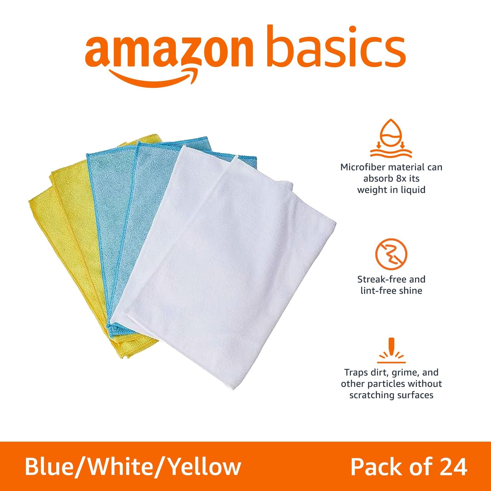 Amazon Basics Microfiber Cleaning Cloths, Ultra Absorbent