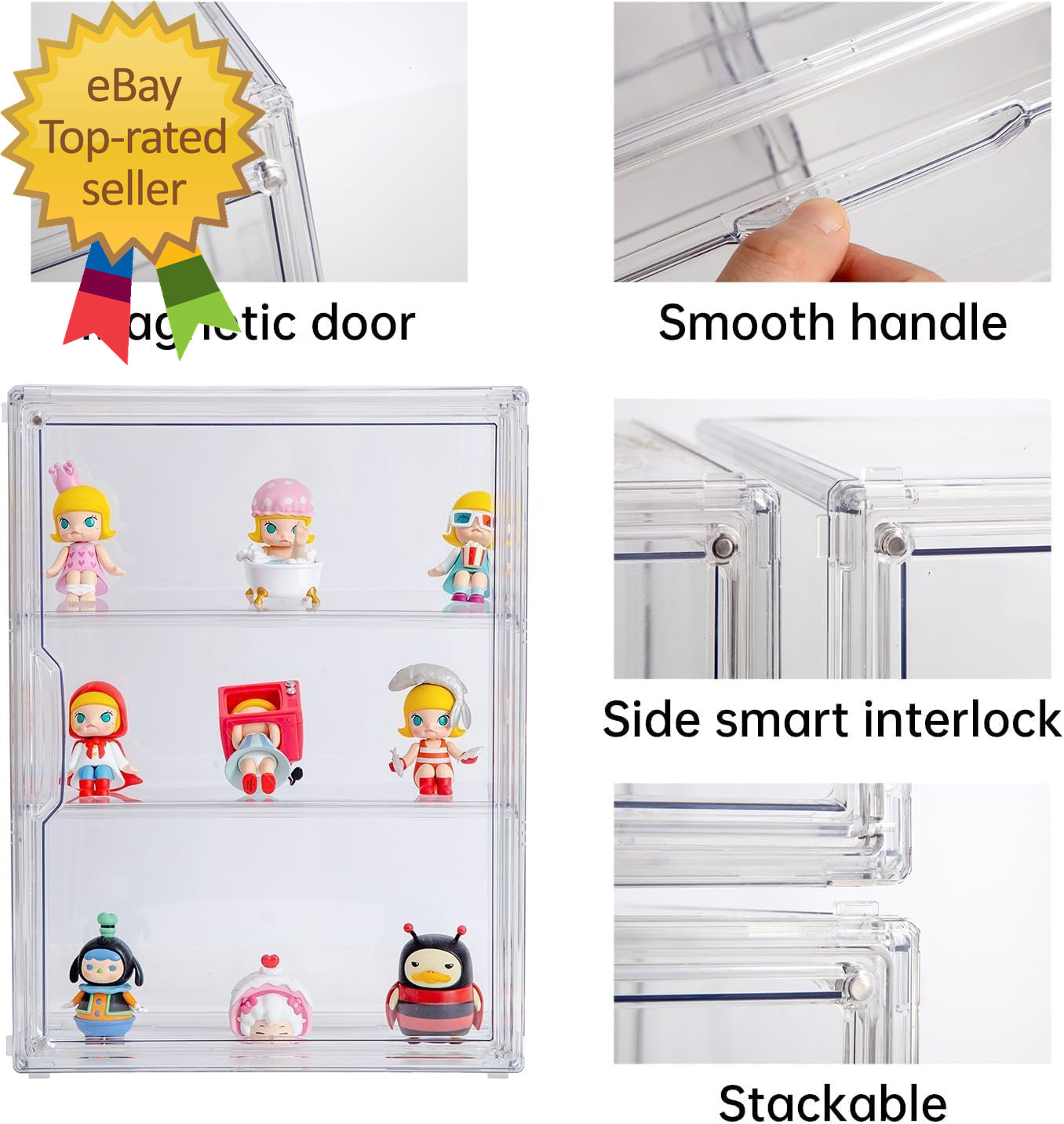 3 Tiers Clear Display Case for Figures Acrylic Storage Organizers Box with