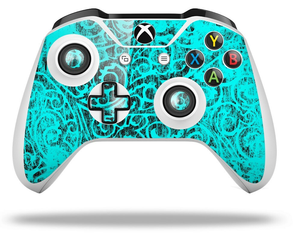 Skin for XBOX One S / X Controller Folder Doodles Neon Teal Vinyl Decal