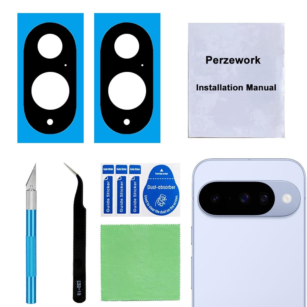 Perzework 2 Set Back Rear Camera Lens Glass Replacement for Google Pixel 10