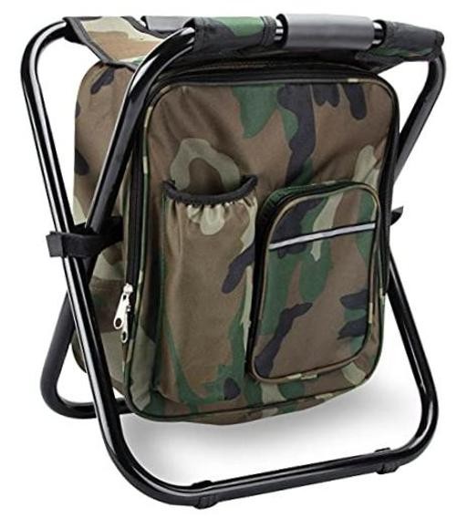 Folding Stool Backpack Insulated Cooler Bag, Collapsible Camping Hunting