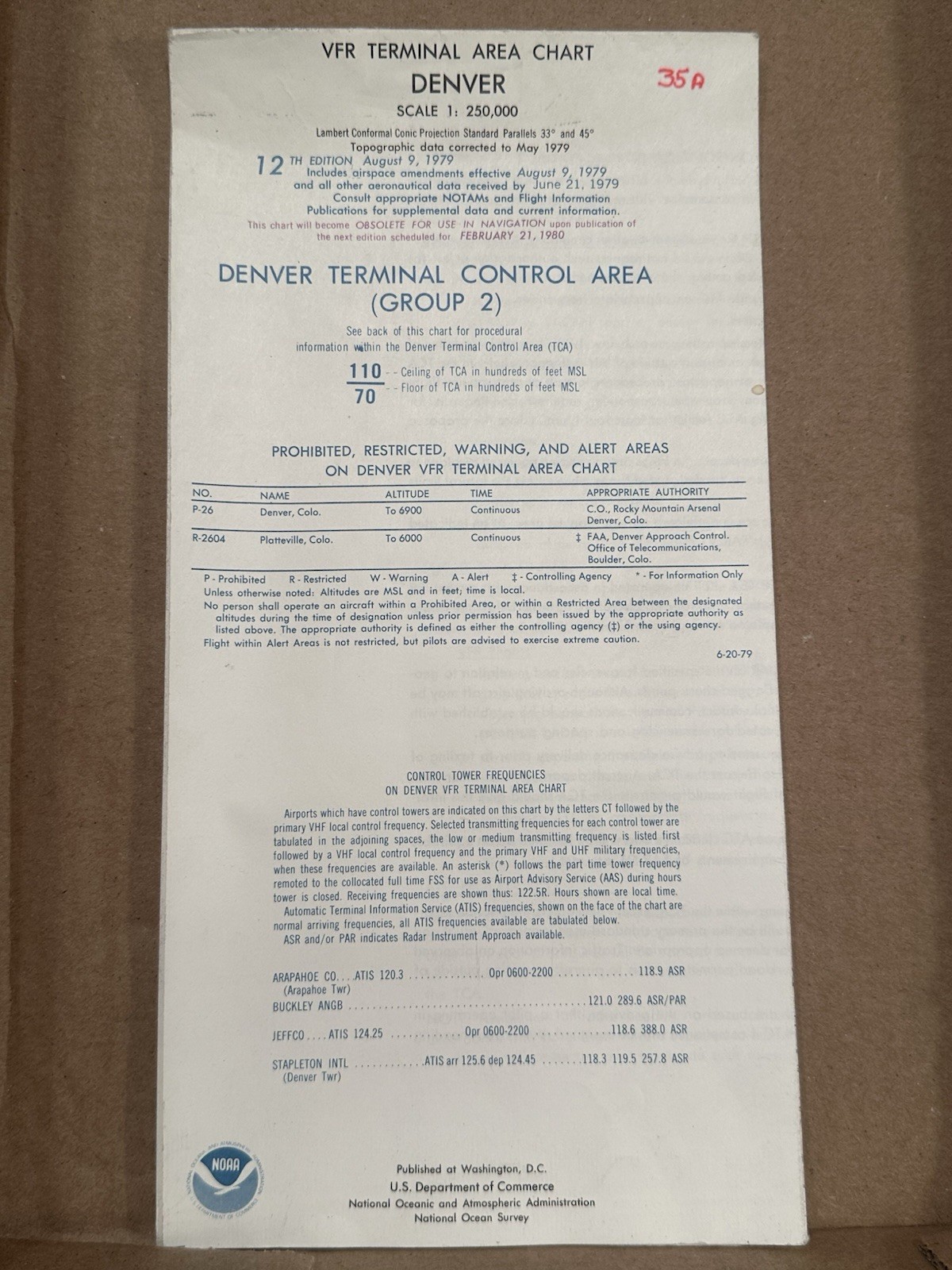 VFR Terminal Area Chart. DENVER. Scale 1:250,000.  1979 12th Edition. US DOC.
