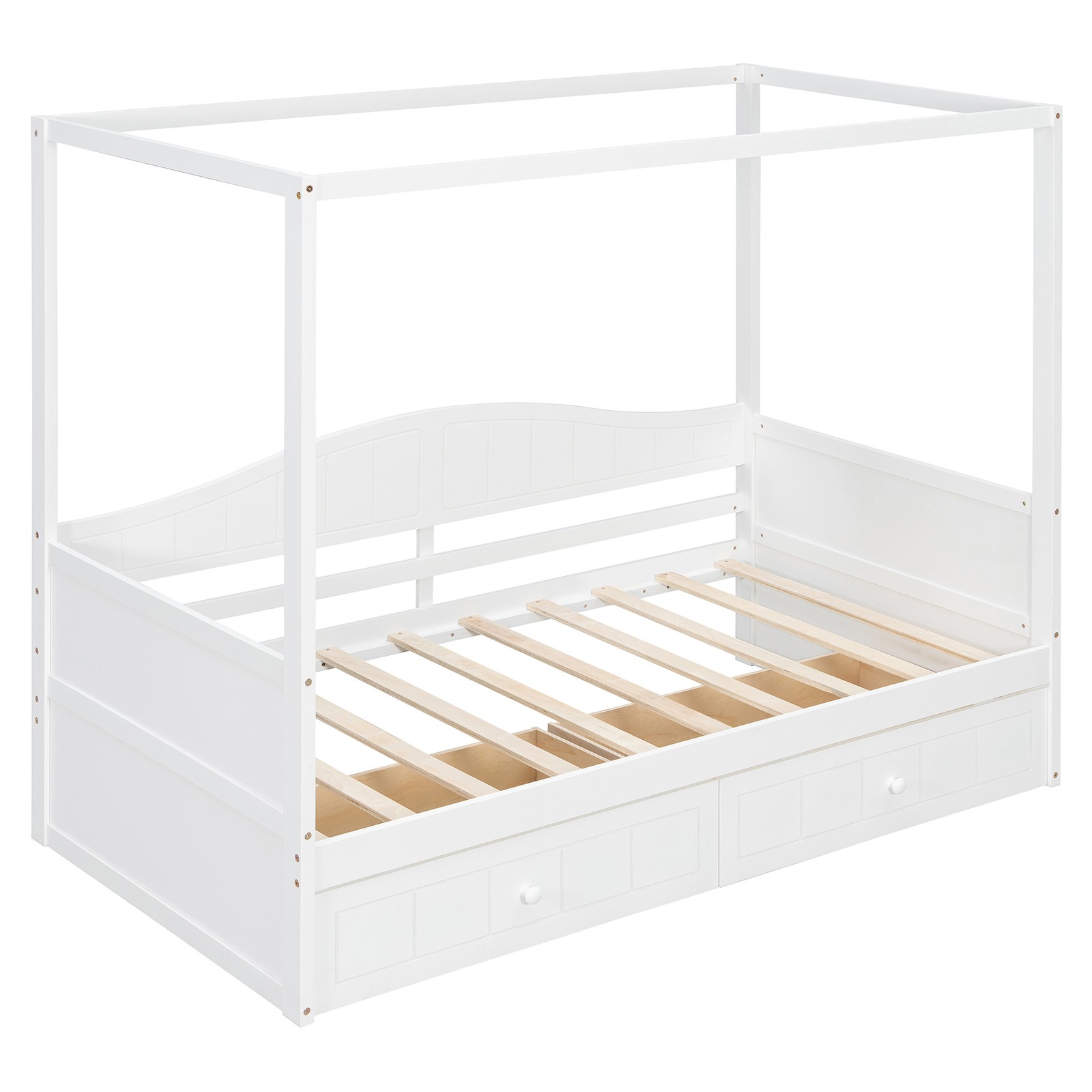 Twin Size Canopy Day Bed with 2 Drawers, White