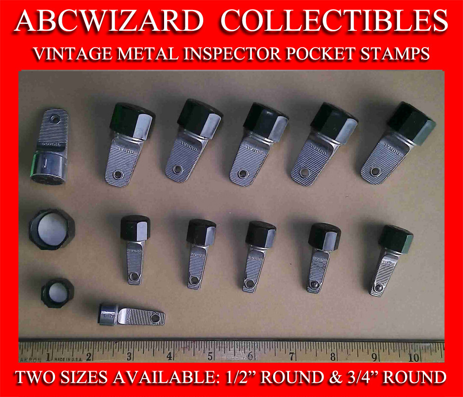 TWELVE (12)  ROUND INSPECTOR'S POCKET STAMPS -SIX EACH OF (2) SIZES: 1/2" & 3/4"