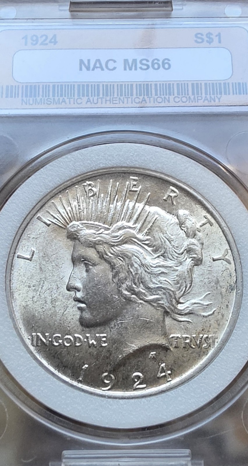 1924 Peace Silver Dollar $1 90% Silver Business Strike Philadelphia NAC MS66