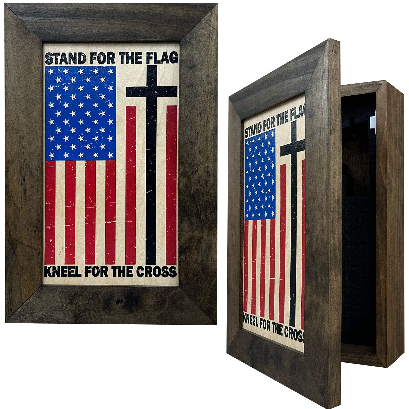 American Flag Hidden Gun Storage Cabinet - Stand For The Flag, Kneel For The Cro