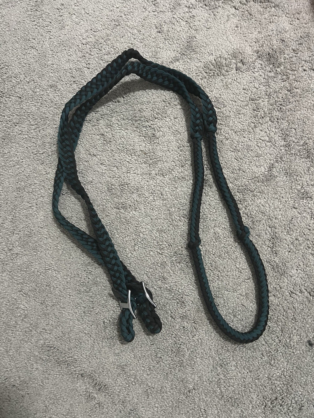 New Showman Green And Black Braided Knotted Gaming Reins With Buckles