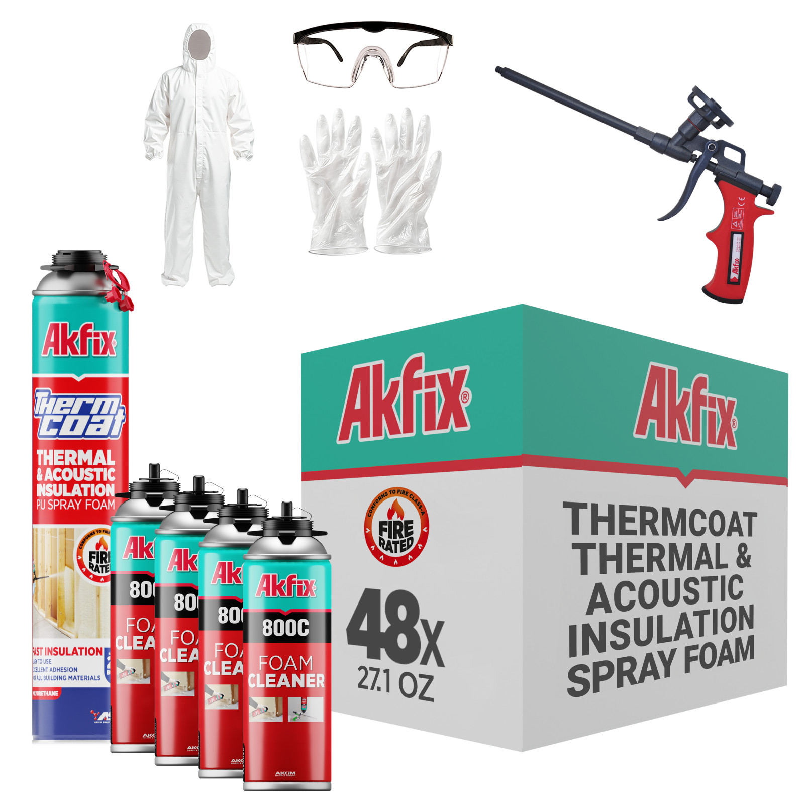 Akfix Thermcoat Spray Foam Insulation Kit Closed Cell Fire Rated 960 SqFt 48 Pk