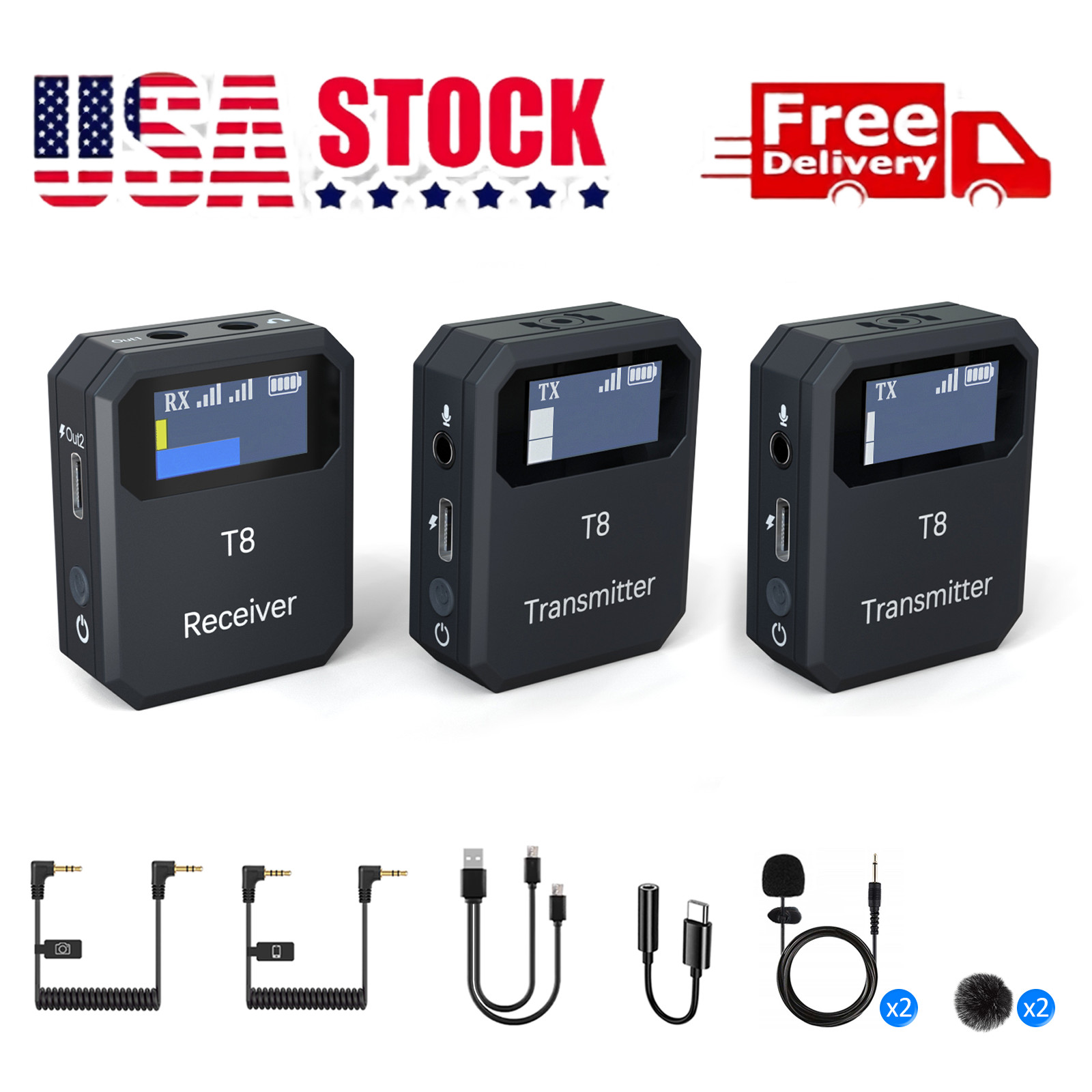 Wireless Lavalier Microphone System Dual Transmitter f Online Class Camera Phone