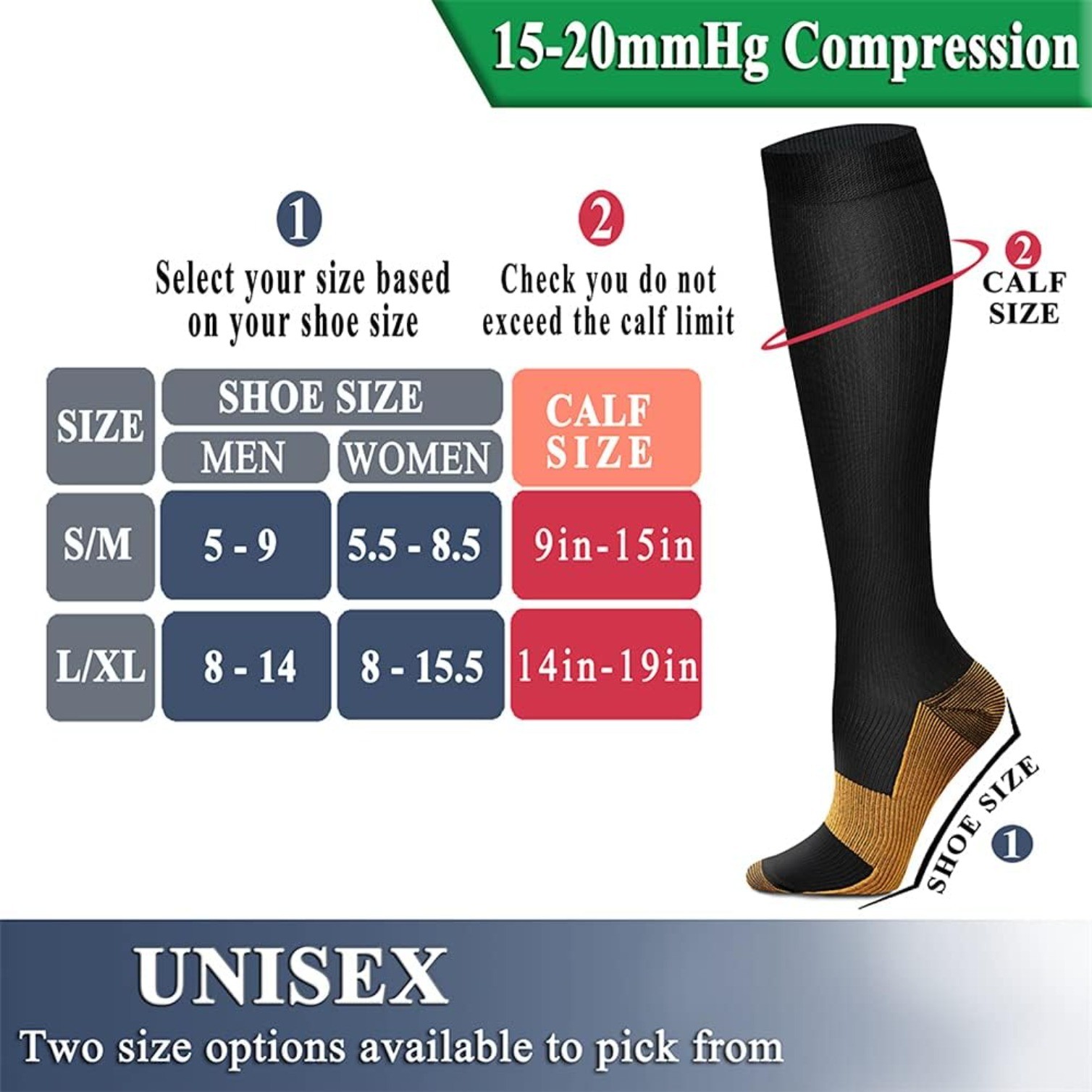 8 Pairs Copper Compression Socks Circulation, 15-20 mmHg Small-Medium