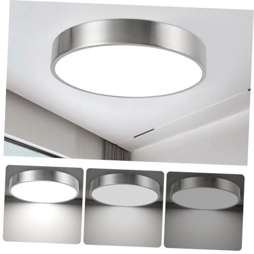 13inch Round Bathroom Ceiling Lighting Fixture, Overhead Polished Nickel-3000K