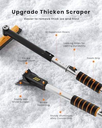 Extendable 43.7" Ice Scraper & Snow Brush for Car Windshield - 12 Lengths, Foam