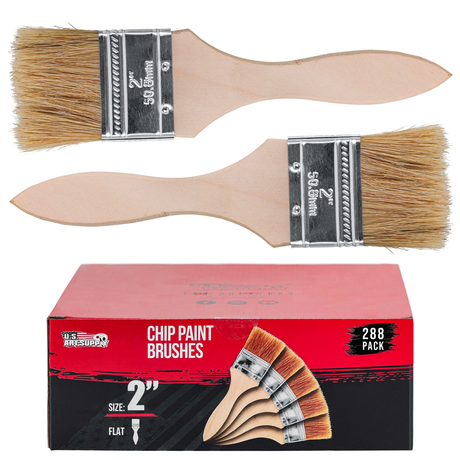 288 Pack - 2" Chip Paint Brushes Stain Glue Adhesive Touchup - 2 Inch Lot of 288
