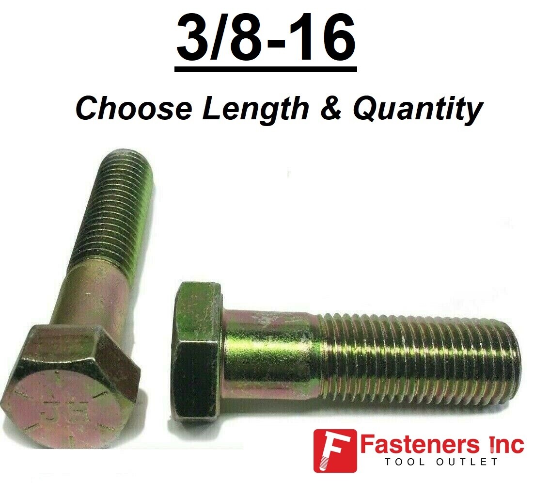 3/8-16 Grade 8 Hardened Hex Cap Screw Bolt Yellow Zinc (All Sizes & Qtys) 3/8"
